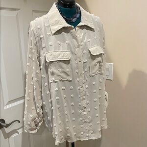Textured Neutral Cream Button Down Shirt XXL